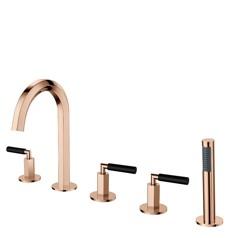 Simple 5 pcs Set Full Brass Deck Mount Three Handle Bathroom Basin Mixer Faucet Water Spring Rainfall Bathroom Faucet