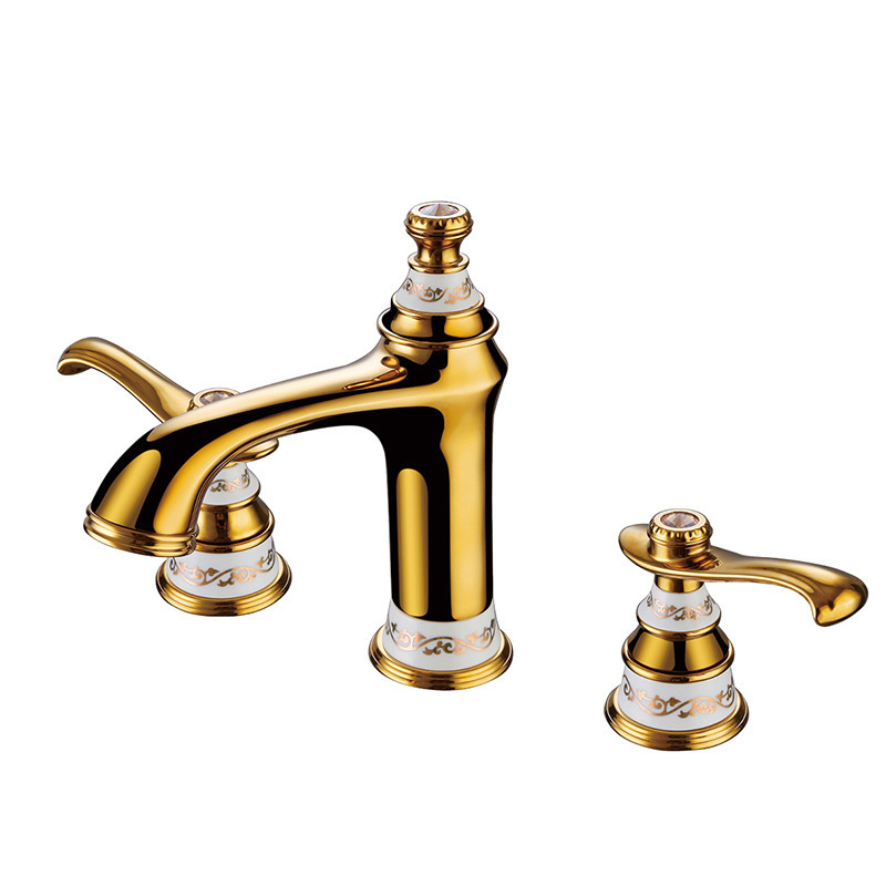 Simple Gold White Full Brass Dual Handle Basin Mixer Faucet Deck Mount Water Spring Cold and Heat Bathroom Faucet