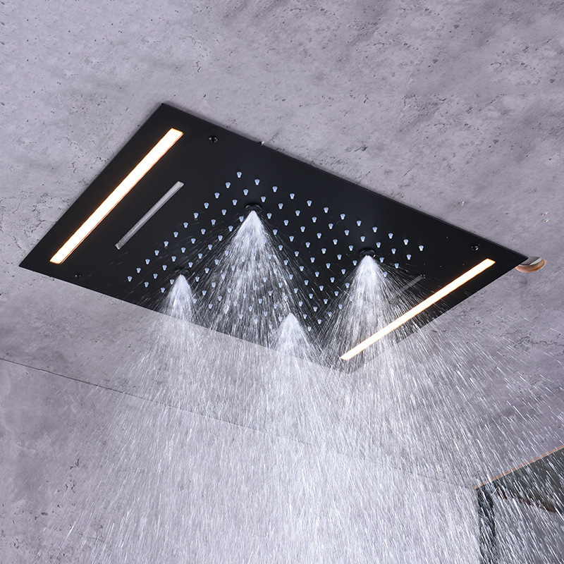 Led Light Square 304 Stainless Steel 3 Ways Shower Head High Pressure Rainfall Top Sprayer Ultra Thin Water Saving