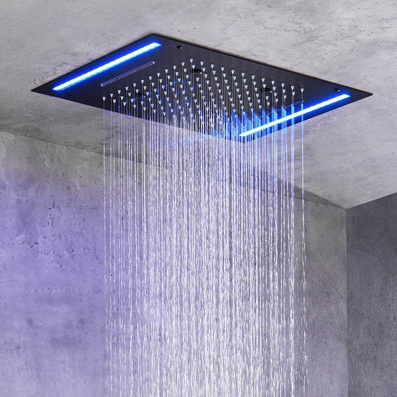 Led Light Square 304 Stainless Steel 3 Ways Shower Head High Pressure Rainfall Top Sprayer Ultra Thin Water Saving