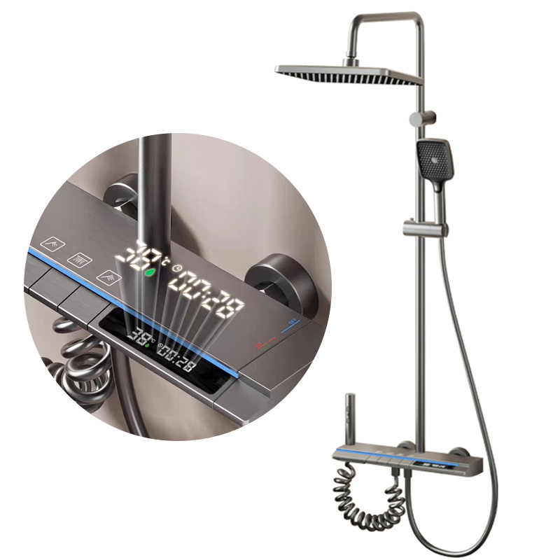 Bathroom Temperature digital display Shower faucet Sets Wall Mounted Exposed classic piano key design rain Shower system set