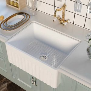 Farmhouse Sink Deep Single Bowl White Ceramic Porcelain Fireclay White Apron-Front Kitchen Farm House Sink