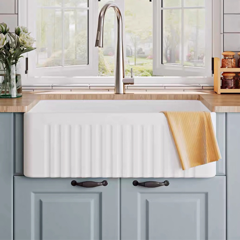 Farmhouse Sink Deep Single Bowl White Ceramic Porcelain Fireclay White Apron-Front Kitchen Farm House Sink