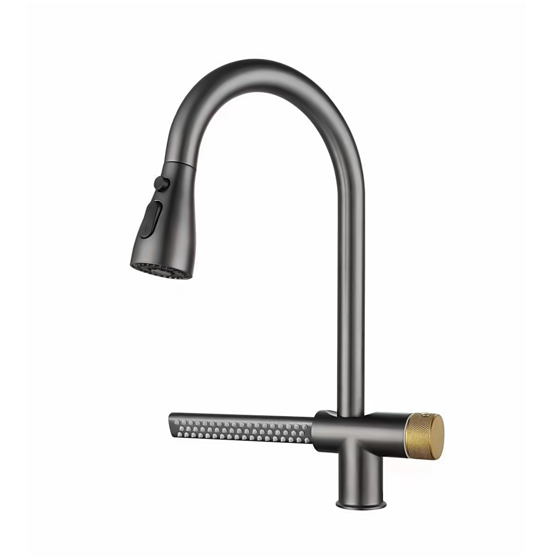 Gun Grey pull out 304 stainless steel waterfall kitchen mixer faucet for kitchen sinks