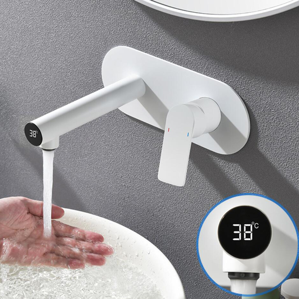 Wall mounted concealed smart Digital display temperature control hot and cold basin tap bathroom mixer faucet