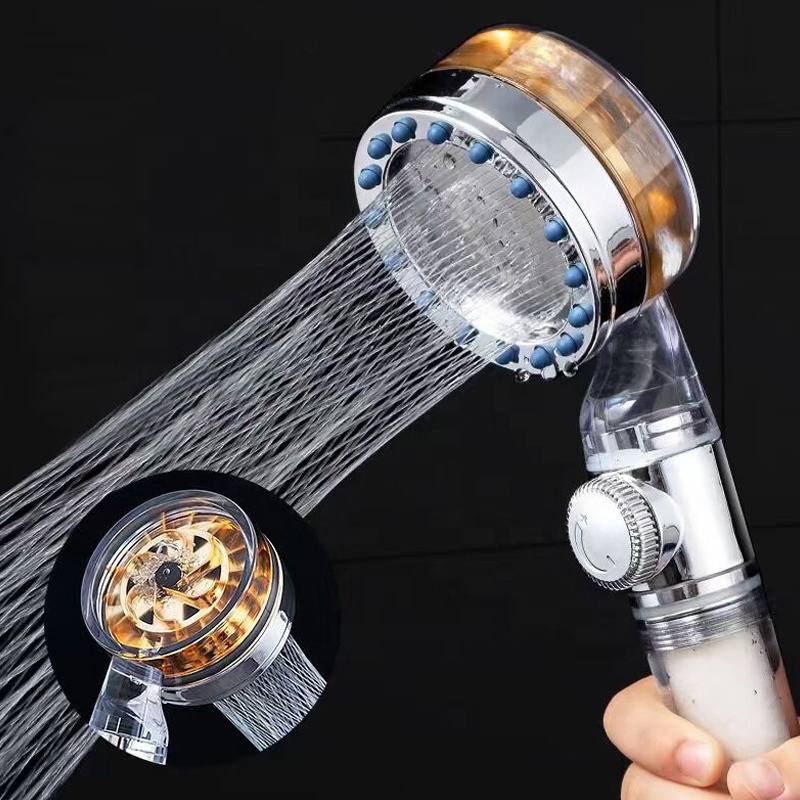 High pressure Water Saving turbo fan showerhead propeller water filtered handheld shower head with PP filter for hard water