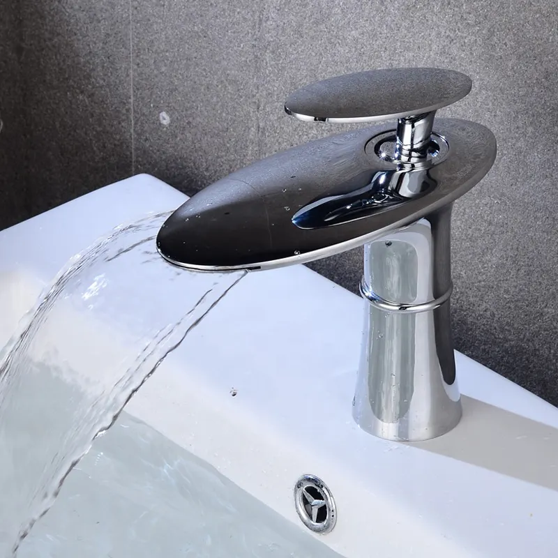 Modern Bathroom Brass Water Mixer Tap White Gold  Waterfall Basin Faucet Hot and Cold Water