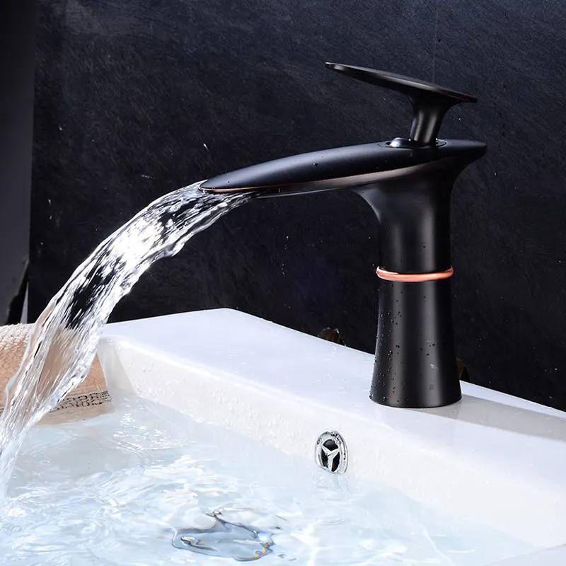 Modern Bathroom Brass Water Mixer Tap White Gold  Waterfall Basin Faucet Hot and Cold Water