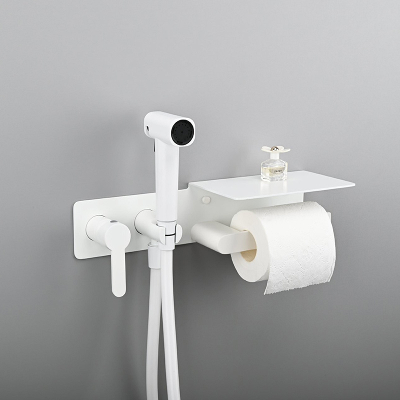 Modern Bathroom Brass Mixer Bidet Concealed Toilet Sprayer With Paper Rack Toilet Faucet Single Handle Shattaf