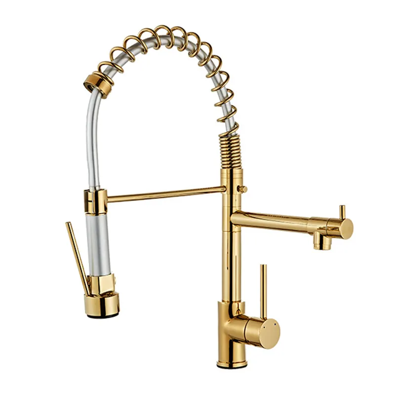 Luxury Kitchen Faucet With Pull-Down Spring Spout single handle Gold Kitchen Sink Faucet,Hot and Cold water