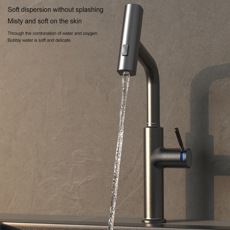 Modern Gun Grey Extend High Cupc Flexible Sink faucet 3 ways Pull Out Basin Faucet Mixer Waterfall Tap Mixer