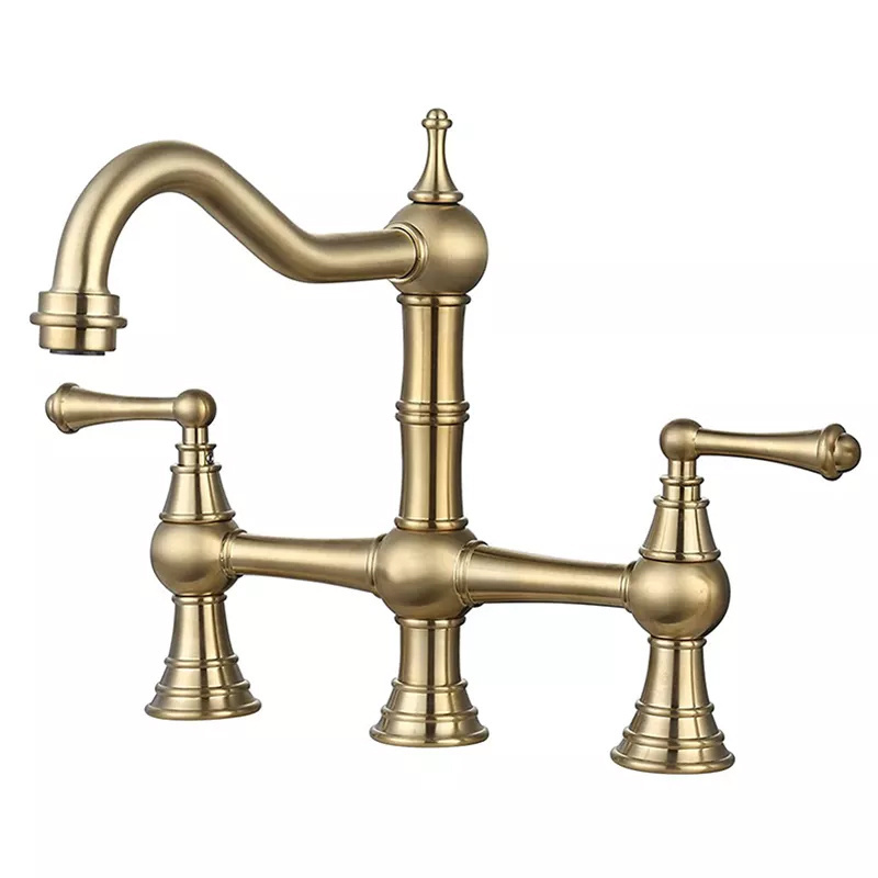 Europe Style Classic Vintage Full Brass 10 Inches Kitchen Bridge Faucet Polished Gold Dual Handles Antique Sink Faucet Mixer