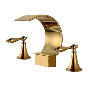 Modern Art Waterfall Widespread Gold brass Bathroom Sink Faucet Double Handles Vanity Basin Mixer Tap