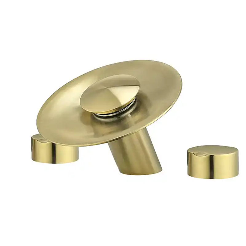 Three hole waterfall LED brushed gold 3 holes 2 handle bathroom sink faucet luxury tap basin gold mixer