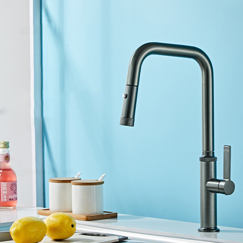 Gray Single Handle faucets tap single hole Gun Black pull out kitchen faucets with Pull Down sprayer