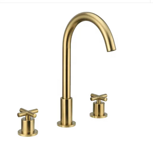 High Quality New Design Bathroom Faucet 3 Holes Mixer Tap with Two-handle Cross Handle Widespread Bathroom Faucet Brushed Gold