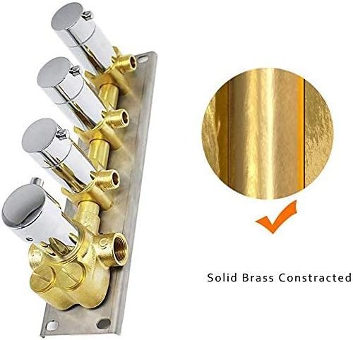 Concealed Solid Brass Anti Rust 4 Handles 3 way Thermostatic Valve Rotate Button Bathroom Shower Diverter Mixer Faucet Valve