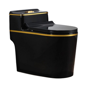 Bathroom luxury modern sanitary ware water closet commode ceramic color one piece wc toilet black gold toilet bowl