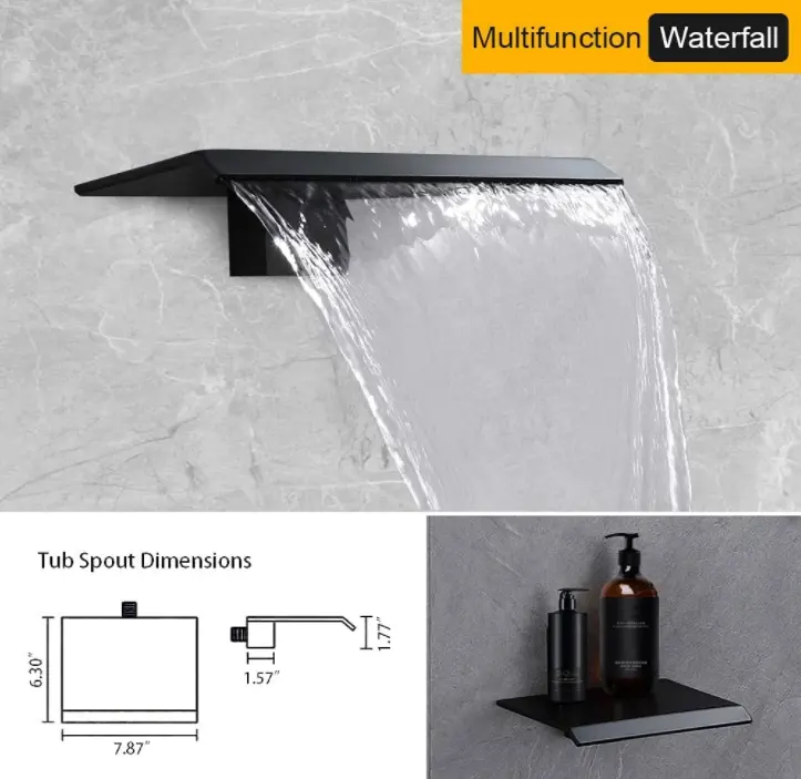 12 inch Matte Black Rainfall shower head  Bathtub Combo, Shower System with Tub  Waterfall Spout Faucet Set