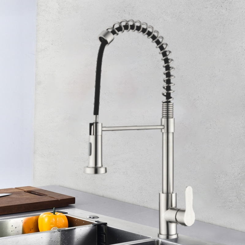 Kitchen Faucet with Pull Down Sprayer Commercial Single Handle Kitchen Sink Faucets Brushed Nickel Stainless Steel