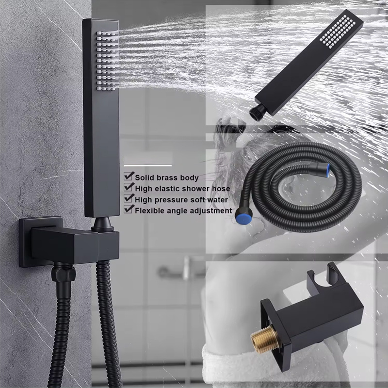 Black 16inch Ceiling concealed Rainfall Thermostatic bath Shower System Faucet Sets Complete