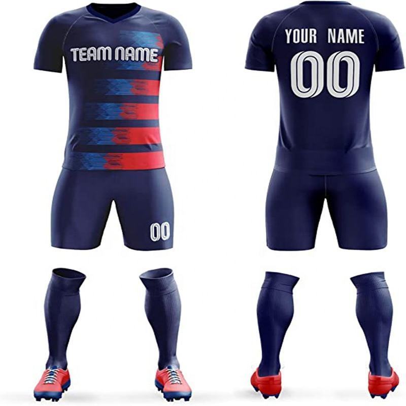 OEM Football Jerseys Shorts Personalized Printed Name Number Logo,V-Neck Short Sleeve Soccer Uniform for sale