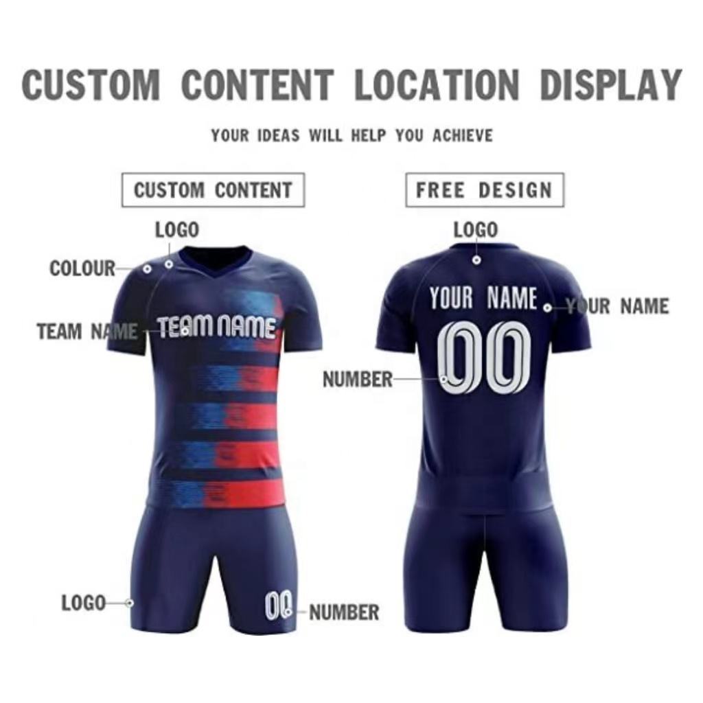 OEM Football Jerseys Shorts Personalized Printed Name Number Logo,V-Neck Short Sleeve Soccer Uniform for sale