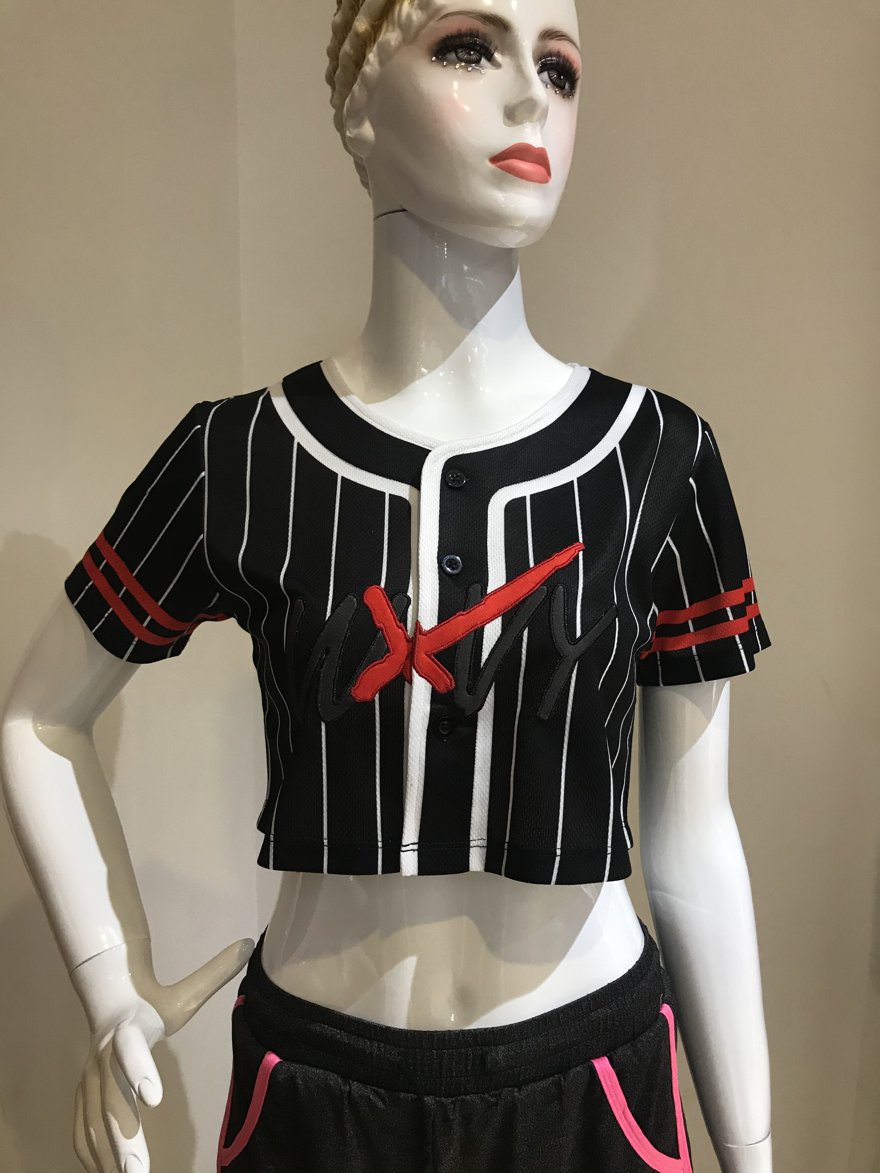 baseball dresses for women striped crop baseball jersey tshirts and shorts set