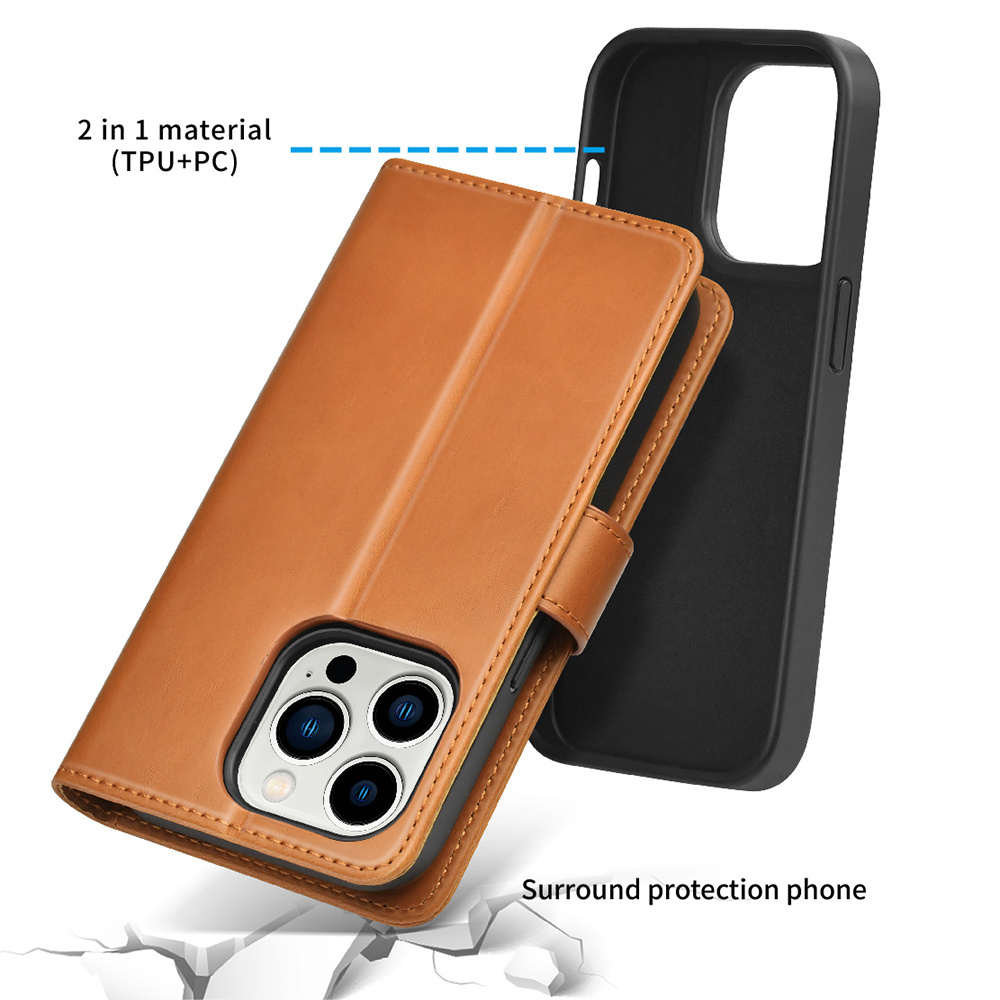 Magnetic 2 In1 Detachable PU Leather Mobile Phone Bags Wallet Flip Protective Cover Cases For IPhone 14 15 Pro Max 12 13 Pro Max