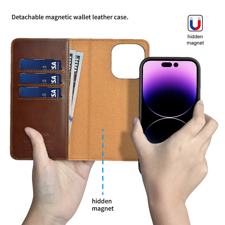 Magnetic 2 In1 Detachable PU Leather Mobile Phone Bags Wallet Flip Protective Cover Cases For IPhone 14 15 Pro Max 12 13 Pro Max