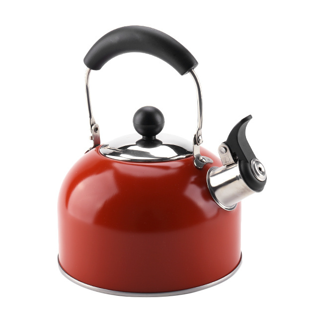 Red Coating Whistling Water Tea Kettle High Quality 304 Stainless Steel with Wooden Handle 2.3L Boil Water Color Box White/black