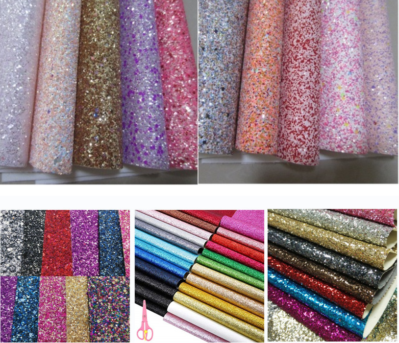 Shinning Craft Glitter PU Leather Sheets for children Holographic Faux Leather Fabric for Bow Earring Making DIY Craft