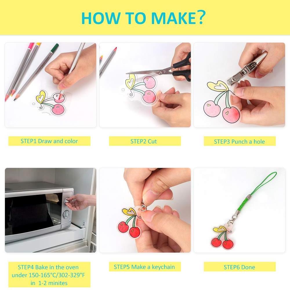 Heat Shrink Film Sheets for Shrinky Dink Plastic Kit Including Shrink Art Paper Hole Punch Pencils for Crafts and Key chain