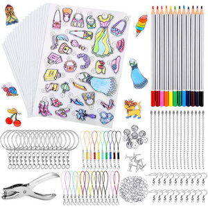 Heat Shrink Film Sheets for Shrinky Dink Plastic Kit Including Shrink Art Paper Hole Punch Pencils for Crafts and Key chain