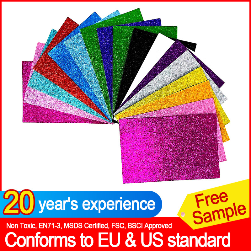 1mm1.3mm thin sponge foam sheets glitter color adhesive custom printed eva foam sheet for Arts and Crafts