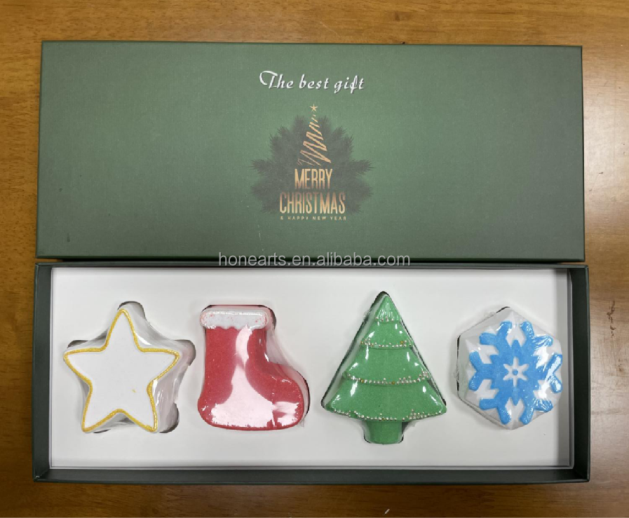 Christmas Theme Relaxing Bath Bomb Gift Set - 4 pcs 80g, Fizzies Rich in  Oils for Bubble SPA