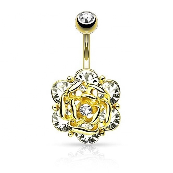 2019 Sexy rose design crystal curved barbell steel navel belly rings piercing