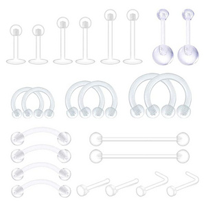 24pcs Piercing Kit Body Piercing Retainer Flexible Acrylic Helix Hoop Bioflex Nose Lip Stud Eyebrow Horseshoe Rings