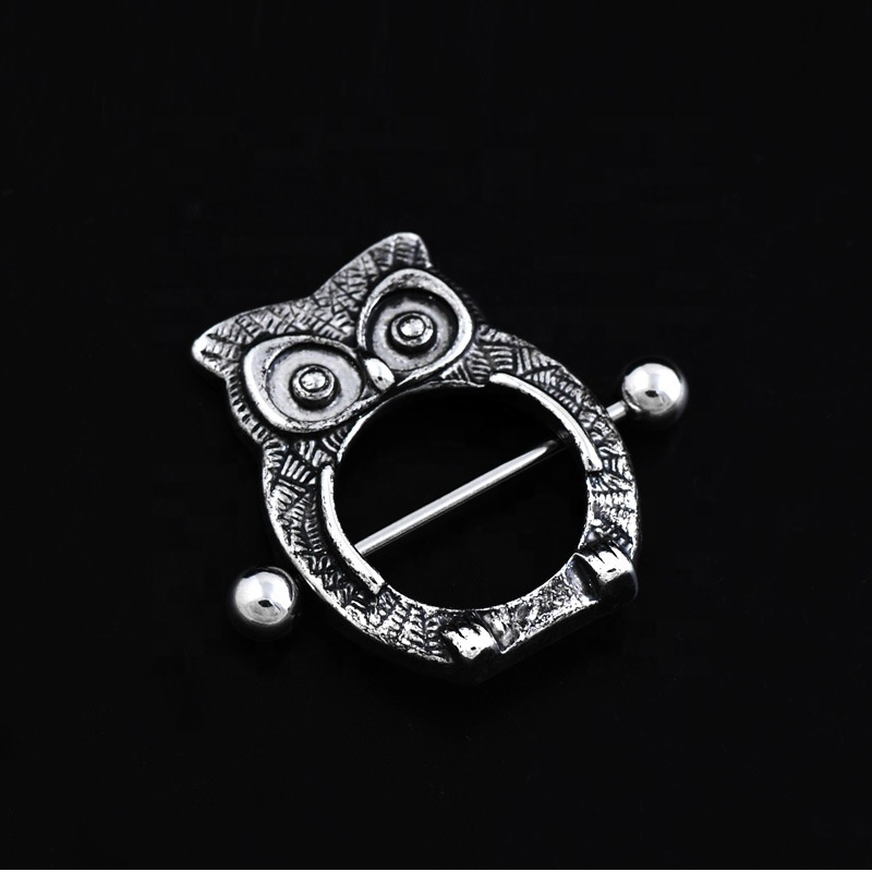 Hot fashion owl stainless steel vibrate nipple piercing rings