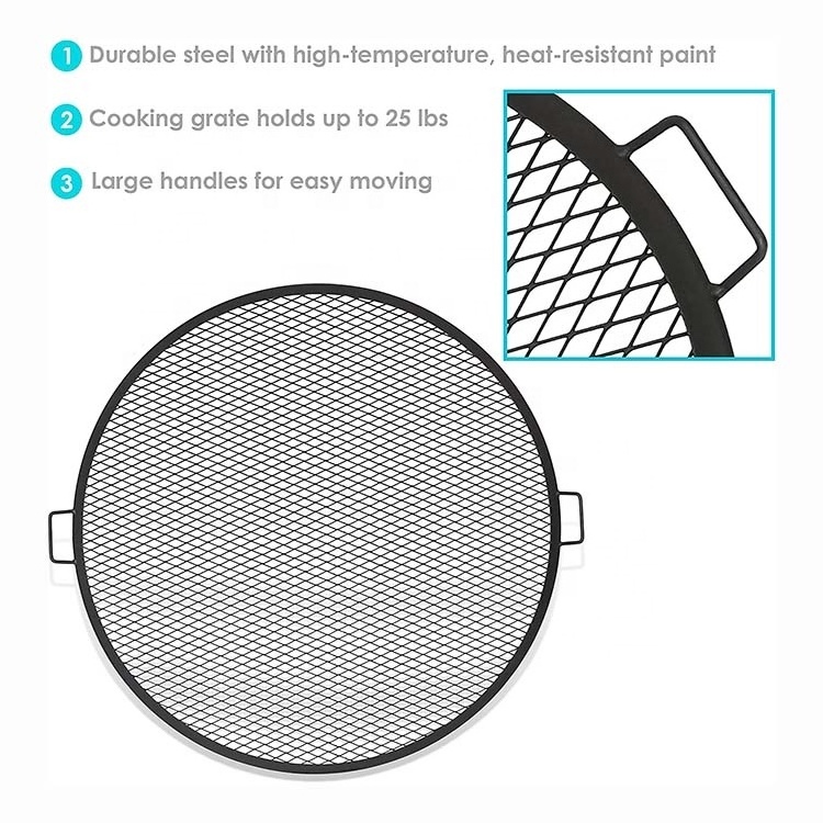 40 Inch Big Round Grill Grate Durable Grill Grid Black Mesh Campfire Grate for BBQ  Cooking Replacement Accessories