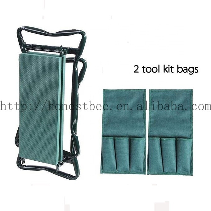 Folding Portable Foldable Garden Kneeler Stool Kneeling Pad Bench Chair and Seat with 2 Tool Pouches