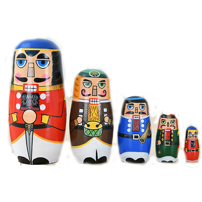 Christmas Russian Wooden Matryoshka Nutcracker Wooden Nesting Dolls 5 Hand Painted Home Decoration Crafts Christmas Gift for Kid