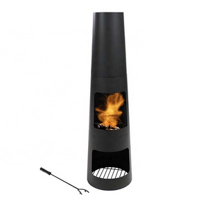 Garden Decorative Heater Free Standing Fire Pit Black Wood Burning Chiminea with Log Holder Rain Cap for Backyard