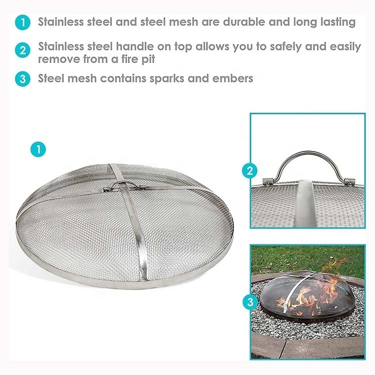 Heavy Metal Firepit Lid Duty Round Fire Pit Spark Screen with Mesh Screen and Handle for  Outdoor Patio Backyard