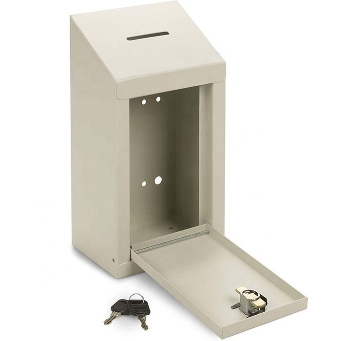 Metal Donation Collection Box with Top Coin Slot Lock Easy Wall Mounting Counter Top Use Multiple Colors