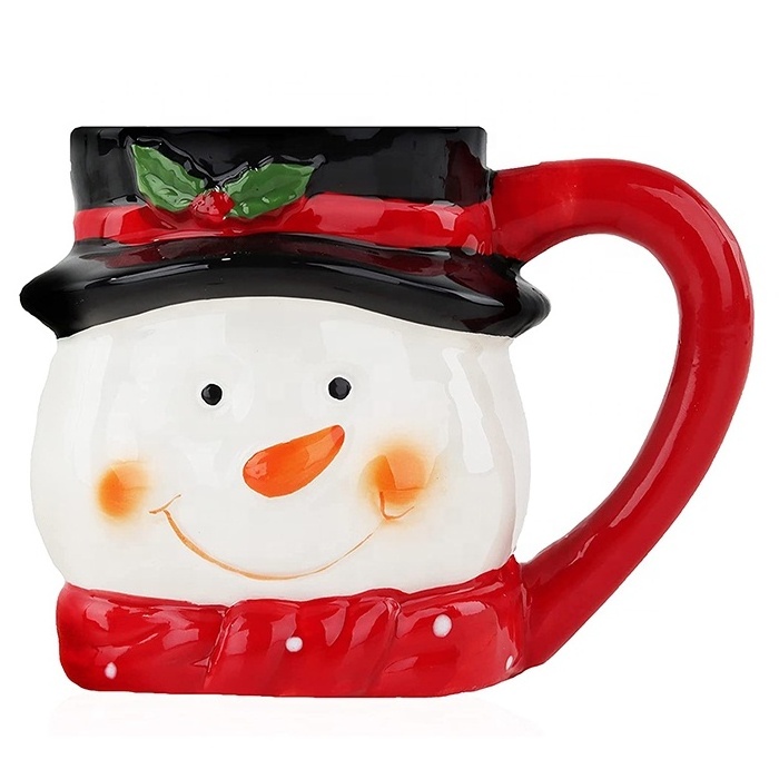 15 Ounce Christmas Ceramic Classic Santa Heads Snowman Drinking Mugs White 3D Coffee Winter Figural Mugs Cup Xmas Gifts