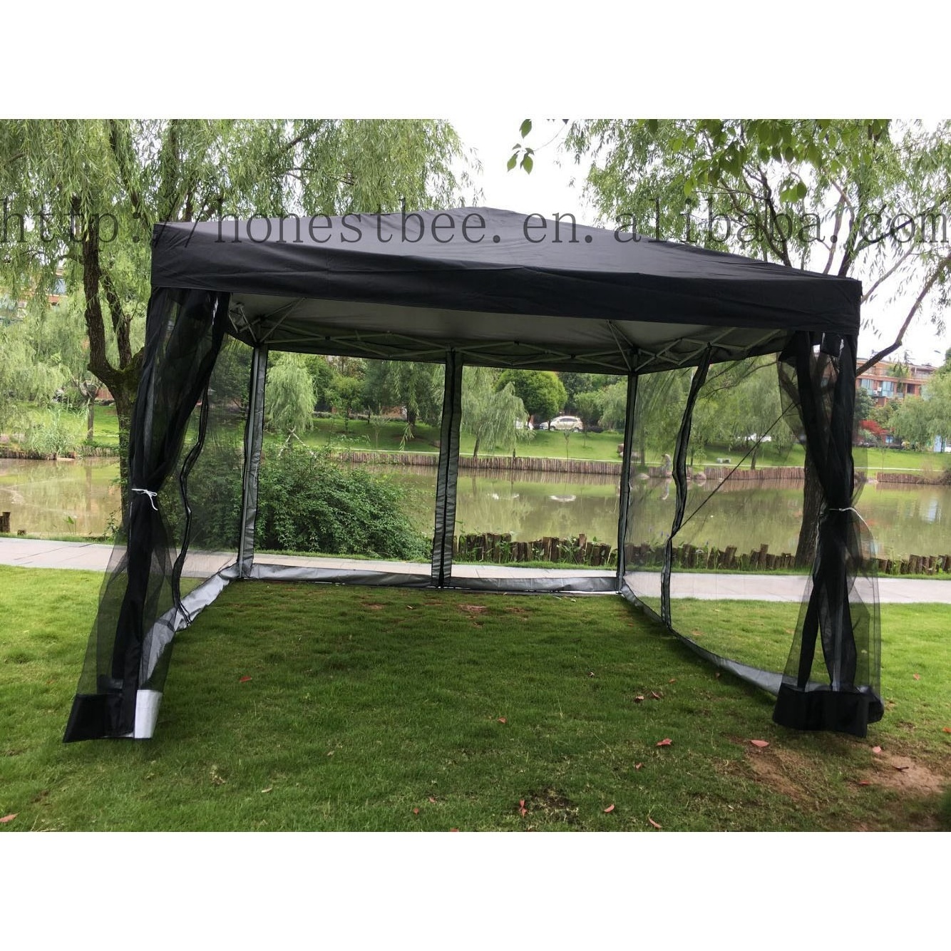 Fully Enclosed Garden Tent Gazebo Outdoor Canopy Mesh Insect Screen Black Gazebos Manufacturers