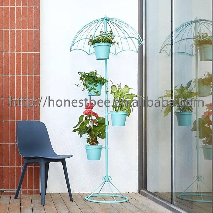 Flower Pots Garden Set Hanging Flower Pots Balcony Planters Metal Bucket Umbrella Flower Holders Detachable Hook