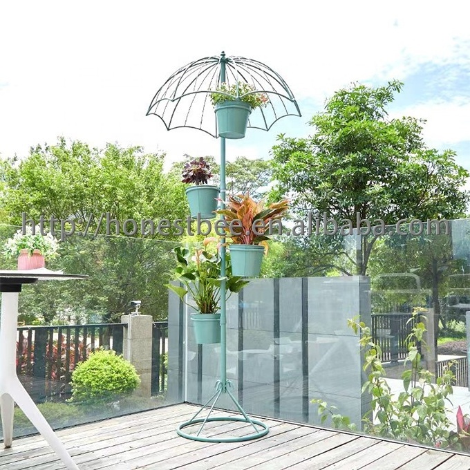 Flower Pots Garden Set Hanging Flower Pots Balcony Planters Metal Bucket Umbrella Flower Holders Detachable Hook