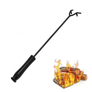 Durable Fireplace Tongs Heat Resistant Tool Portable Black Fire Pit Poker with Resin  Handle and 2 Prongs